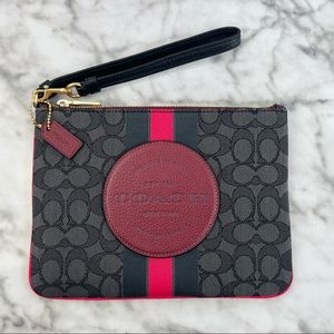 Coach Dempsey Gallery Pouch In Signature Jacquard With Stripe Coach Patch Wallet